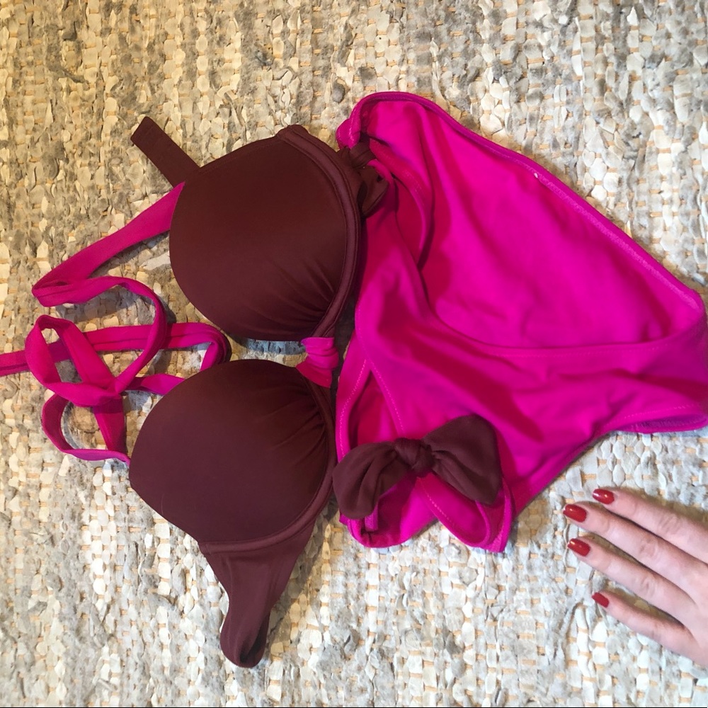 Aerie pink and maroon swimsuit
